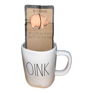 Rae Dunn OINK  Mug with PIG Charm sits On Cup Edge Farmhouse Collection NWT